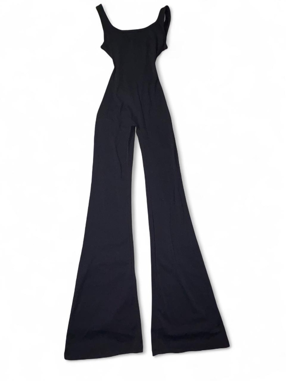 XS Black Scrunch Yoga Flared-Leg Jumpsuit - Sexy Backless Butt Lift